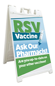 Image of an APCI immunization marketing A-Frame sign with insert for RSV vaccinations
